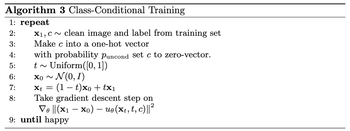 Class-Conditioned Flow Matching Training Algorithm